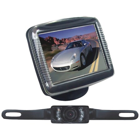 Pyle TFT LCD 3.5" Mount Monitor System with License Mount and Backup Camera PLCM36